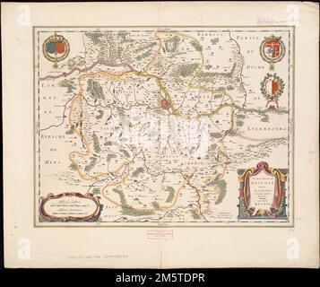 Territorium Metense = Le pais Messin. Freischnitt abgebildet. Verso: Niederländischer Text, Het Ghebiedt der stadt Metz, 'S'... Pais Messin Territorivm Metense. Pais Messin Territorivm Metense, Frankreich, Lothringen, Region Stockfoto