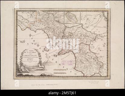 La Terra di Lavoro ed i principle pati citeriore ulteriore. Freischnitt abgebildet. Am oberen rechten Rand: „Tom. Nein 25." Karte von 1790. Erscheint im Nuovo atlante Geographico universale delineato sulle ultime osservazioni des Autors. Rom: Calcografia Camerale, 1792. Vol. 1, Nr. 25 , Italien , Kampanien , Region Italien , Latian , Region , Frosinone , Provinz , Terra di Lavoro , Gebiet Stockfoto
