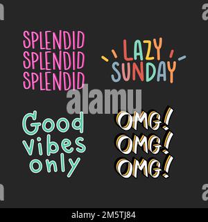 Nette Typografie auf einem schwarzen Hintergrund Set-Vektor Stock Vektor