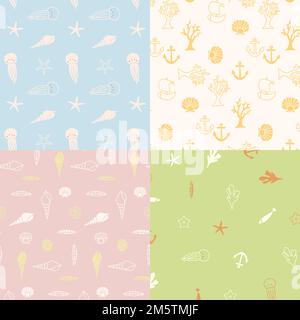 Unterwasser Tiere nahtlose Mustersammlung Vektor Stock Vektor