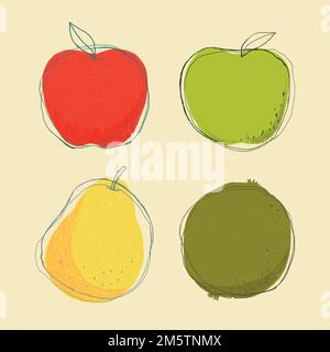 Handgezeichnetes minimales Fruchtlogo-Set Stock Vektor