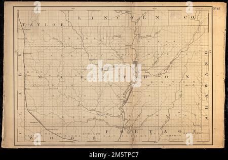 Marathon, Wisconsin. Titel in Manuskript-Bleistift und Buntstift auf Verso. Manuskript-Karte in Stift und Tinte. Teil einer Reihe von Manuskriptkarten von Wisconsin Counties. Zeigt Townships und Abschnitte, Flüsse, Bahnhöfe, Bahnhöfe und andere Merkmale... Marathon County, Wisconsin Marathon County, Wisconsin, Marathon, County Stockfoto