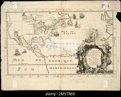 Carte de la Nouuelle France et de la Louisiane nouellement découuerte : dediée au Roy l'an 1683. Freischnitt abgebildet. In: Hennepin, Louis. Beschreibung de la Louisiane ..., Paris, 1683. Cartouche graviert von N. Guerard. Karte projiziert Kurs des unteren Mississippi River. Aufwendige Cartouche mit religiösem Motiv , Nordamerika , Gegend Stockfoto