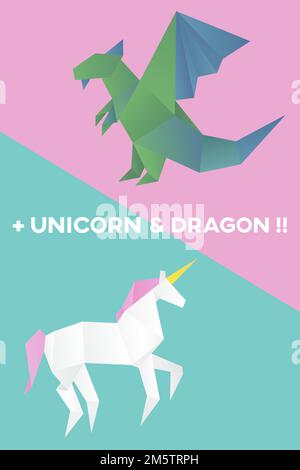 Mythische Tiere Origami Vektorpapier-Set Stock Vektor