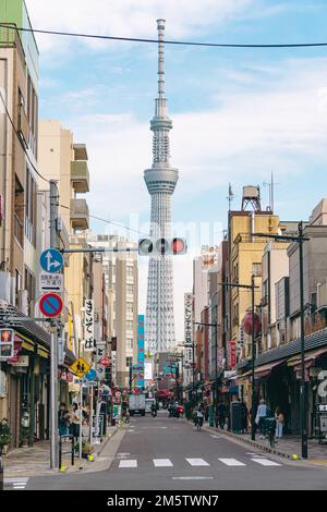 Blick auf den berühmten Skytree Tower von der Innenstadt Tokios Stockfoto