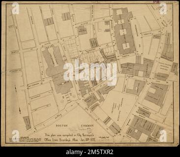 [Plan des Staatsgebäudes und des angrenzenden Bezirks]. Vom Kataloger bereitgestellter Titel. Mit Norden nach oben links , Massachusetts , Suffolk , County , Boston , Beacon Hill Massachusetts State House Stockfoto