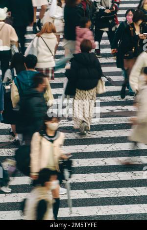 Menschenmassen überqueren die Straße an Shibuyas Streifzug Stockfoto