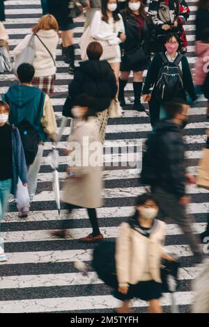 Menschenmassen überqueren die Straße an Shibuyas Streifzug Stockfoto