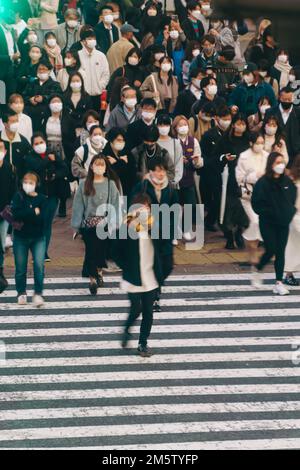 Menschenmassen überqueren die Straße an Shibuyas Streifzug Stockfoto