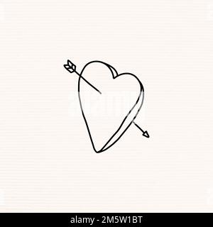 Von Hand gezeichnetes Herz mit einem Pfeil auf einem beigen Hintergrundvektor Stock Vektor