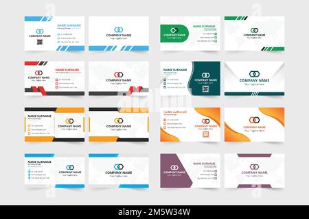 Erfassung von Firmenidentitätskarten für Mitarbeiter. Modernes Business Card-Bundle-Design in Blau und Gold. Professionelle Visitenkarte Set-Beschreibung Stock Vektor