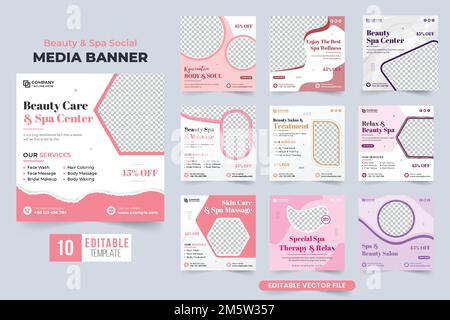 Kosmetikzentrum Werbeplakat in Pink und Dunkeltönen. Vorlagensammlung für Skincare- und Spa-Werbeaktionen. Spa-Therapie und bsb Stock Vektor