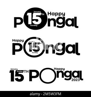 Satz von „Happy Pongal“-Text-Typografie – Vektorabbildung Stock Vektor