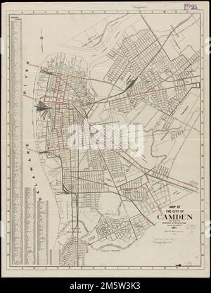 Karte der Stadt Camden und auch der Stadtteil Wood Lynne. Enthält Straßenverzeichnis , New Jersey , Camden , County , Camden New Jersey , Camden , County , Wood-Lynne Stockfoto