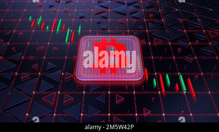 Wechselkurs, Bitcoin-Index-Anleger an der Börse Devisen im Hintergrund des Candlestick-Diagramms. Globales Finanzwesen. Konzept 3D illu Stockfoto