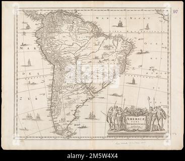 Americae pars meridionalis. Freischnitt abgebildet. Einschließlich krank. An Land und auf See. Verso ist leer. Veröffentlicht zwischen 1646 und 1675. Katalogisierung, Erhaltung und Digitalisierung teilweise durch die National Endowment for the Humanities: Exploring the human Endeavor. Teil des zusammengesetzten Portfolioatlas mit dem Titel „Sammlung alter Karten.“. Sammlung alter Karten. Sammlung alter Karten, Südamerika Südamerika Stockfoto