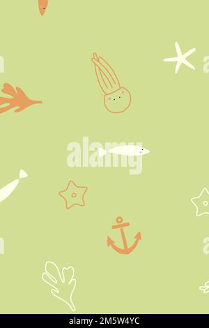 Handgezogene Unterwassertiere nahtloser Mustervektor Stock Vektor