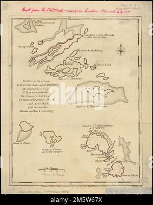 Die holländischen Inseln von St. Eustatia, Saba und St. Martins; die französische Insel St. Bartholomäus; die englischen Inseln von St. Christophers, Nevis und Anguilla; mit den kleineren Inseln und Keys nebenan. Vom politischen Magazin, 1781: Eingraviert von: Jno. Hütte. Katalogisierung, Konservierung und Digitalisierung teilweise durch die Nationale Stiftung für Geisteswissenschaften möglich gemacht: Das menschliche Unterfangen erforschen , Niederländische Antillen , ehemalige politische Haupteinheit Leeward-Inseln , Gebiet Saint Kitts und Nevis , St. Kitts , Insel Saint-Barthélemy , Insel Guadeloupe , Gebiet , Saint- Stockfoto