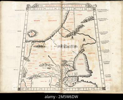 Octava Europae tabula. Karte Osteuropas und der Ukraine, einschließlich des Asowschen Meeres. Freischnitt abgebildet. Enthält Namen von Orten und natürliche Merkmale. Am Rand: Klima- und Längennoten. Erscheint in der Geographia des Autors, bearbeitet von Bernard Sylvanus. Venetiis : per Iacobum Pentium de Leucho, anno Domini 1511. Lateinischer Text. Katalogisierung, Konservierung und Digitalisierung teilweise durch die Nationale Stiftung für Geisteswissenschaften möglich gemacht: Das menschliche Unterfangen erforschen , Osteuropa , Gebiet Ukraine Stockfoto