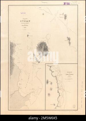 Insel Ovolau, Feejee-Gruppe. Erleichterung durch Hachures. Tiefen sind in der Abbildung dargestellt. Veröffentlicht in der Erzählung der US Exploring Expedition : in den Jahren 1838, 1839, 1840, 1841, 1842. Inset: Hafen von Levuka Island, Insel Ovolau , Fidschi, Lomaiviti, Provinz, Ovalau Island, Insel Stockfoto