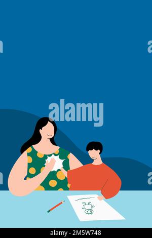 Mom gibt Sohn High Five in Heimunterricht Kunst Malzeit während des Coronavirus Pandemie Vektor Stock Vektor