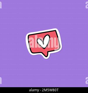 Rosafarbener „Love Speech“-Aufkleber mit weißem Rand auf violettem Hintergrund Stock Vektor