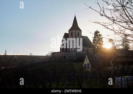 Spaziergang durch Hunawihr, Elsass, Frankreich Stockfoto