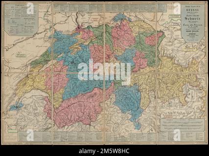 Petite carte de la Suisse pour les écoles = Karte von der Schweiz für schulen = Carta della Svizzera per le scuole. Erleichterung durch Hachures. Erster Meridian: [Ferro]. Auflage der Erklärungen vom Titelblatt. Auf Französisch, Deutsch und Italienisch... Hri. Die kleine Schulkarte der Schweiz von Keller Petite carte de la Suisse pour les écoles. Hri. Keller's kleine Schulkarte der Schweiz Petite carte de la Suisse pour les écoles, Schweiz Stockfoto