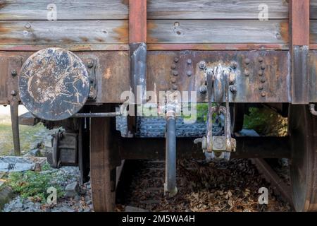 Pufferplatte, Eisenbahn, Eisenbahnwaggon, Seitenwand, Nordrhein-Westfalen, Deutschland Stockfoto