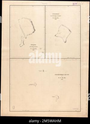 Funafuti oder Ellices Island; Nukufetau oder De Peysters Island; De Peysters Group. Tiefen werden durch Sondierungen und bildliche Darstellung dargestellt. Veröffentlicht in der Erzählung der US Exploring Expedition : in den Jahren 1838, 1839, 1840, 1841, 1842.... Tuvalu, Funafuti, Insel Tuvalu, Nukufetau Atoll Stockfoto