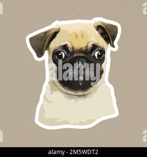 Vektorisierter niedlicher Pug-Sticker mit weißem Rand Stock Vektor