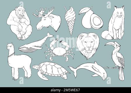Vector Wild Life Sticker schwarz-weiß Set Stock Vektor