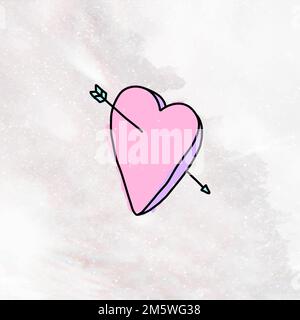 Rosafarbenes Herz mit einem Pfeil auf einem Marmorhintergrund Stock Vektor