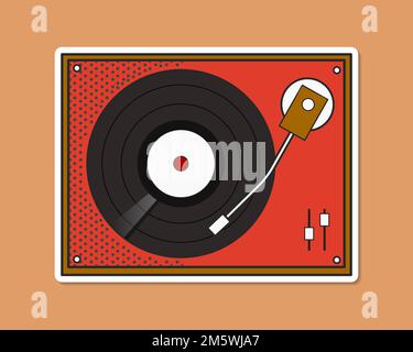 Aufkleber mit farbigen Pop-Art-Schallplatten im Vintage-Stil Stock Vektor