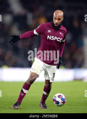 David McGoldrick aus Derby County während des Spiels Sky Bet League One im Pride Park Stadium, Derby. Foto: Freitag, 30. Dezember 2022. Stockfoto