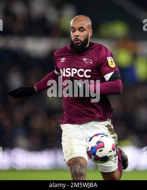 David McGoldrick aus Derby County während des Spiels Sky Bet League One im Pride Park Stadium, Derby. Foto: Freitag, 30. Dezember 2022. Stockfoto