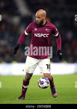 David McGoldrick aus Derby County während des Spiels Sky Bet League One im Pride Park Stadium, Derby. Foto: Freitag, 30. Dezember 2022. Stockfoto