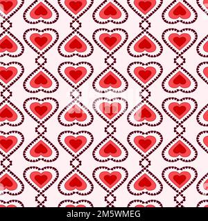 Nahtloses Muster mit roten Herzen auf weißem und pinkfarbenem Hintergrund. Dekorative Vektortapete. Geeignet für das Drucken auf Stoff oder Papier Stock Vektor