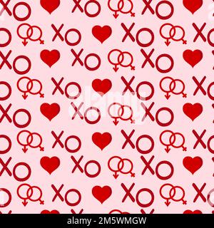 Nahtloses Muster mit roten Herzen auf weißem und pinkfarbenem Hintergrund. Dekorative Vektortapete. Geeignet für das Drucken auf Stoff oder Papier Stock Vektor
