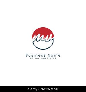 M V MV Anfangsbuchstabe handschriftlich und Signatur Vektorbildvorlage in runder Form Logo Stock Vektor