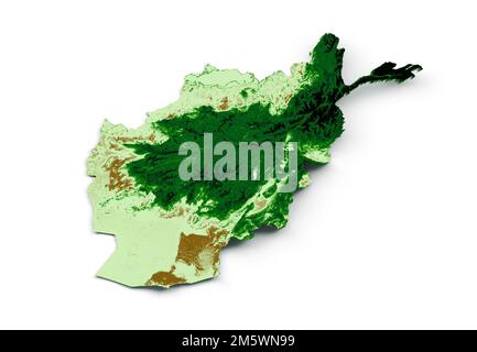 Eine topographische Darstellung einer afghanischen Karte mit einem schattierten hypsometrischen Relief auf weißem Hintergrund Stockfoto