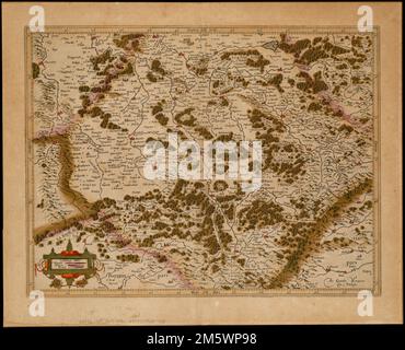 La partie meridionale de Lorraine. Titel von Verso. Freischnitt abgebildet. Aus Richtung Gerardi Mercatoris Atlas sive cosmographicae mediationes de fabrica mvndi et fabricati figvra, edito quarta, 1619, 173-174. Unterschrift auf Verso, S. 173: Bbbb Frankreich, Lothringen, Region Stockfoto