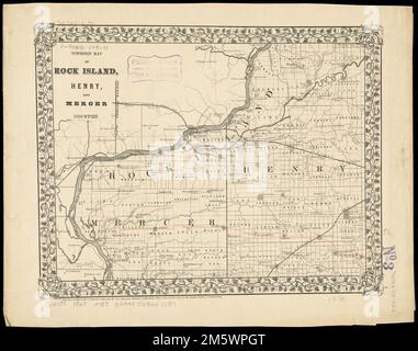 Stadtplan von Rock Island, Henry und Mercer Counties. Unten rechts: 4. Mit Manuskript-Beschriftung, orangefarbener Bleistift. Lila gestanzt oben rechts: 3. Teil einer Sammlung von Karten von Illinois Counties , Illinois , Henry , County Illinois , Mercer , County Illinois , Rock Island , County Stockfoto