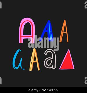 Vektor von Hand gezeichneter Brief Ein Typografie farbenfrohes Set Stock Vektor