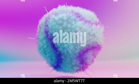 Pelzpompon, Haarball, flauschiger Ball, bunte Pelzkugel, isolierter Pelzball, 3D-Rendern Stockfoto