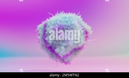 Pelzpompon, Haarball, flauschiger Ball, bunte Pelzkugel, isolierter Pelzball, 3D-Rendern Stockfoto