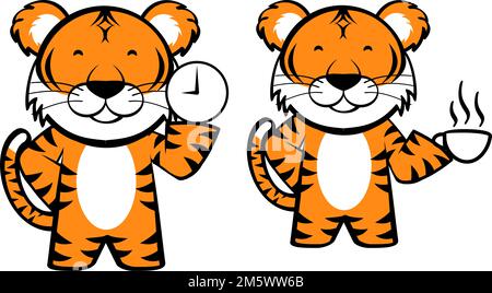 Süße Chibi-Tiger-Cartoon-Ausdrücke sorgen für Illustration im Vektorformat Stock Vektor