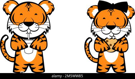 Süße Chibi-Tiger-Cartoon-Ausdrücke sorgen für Illustration im Vektorformat Stock Vektor