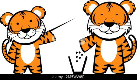 Süße Chibi-Tiger-Cartoon-Ausdrücke sorgen für Illustration im Vektorformat Stock Vektor