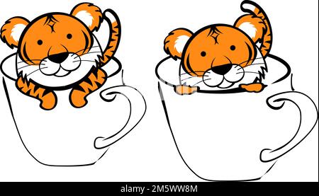 Süße Chibi-Tiger-Cartoon-Ausdrücke sorgen für Illustration im Vektorformat Stock Vektor